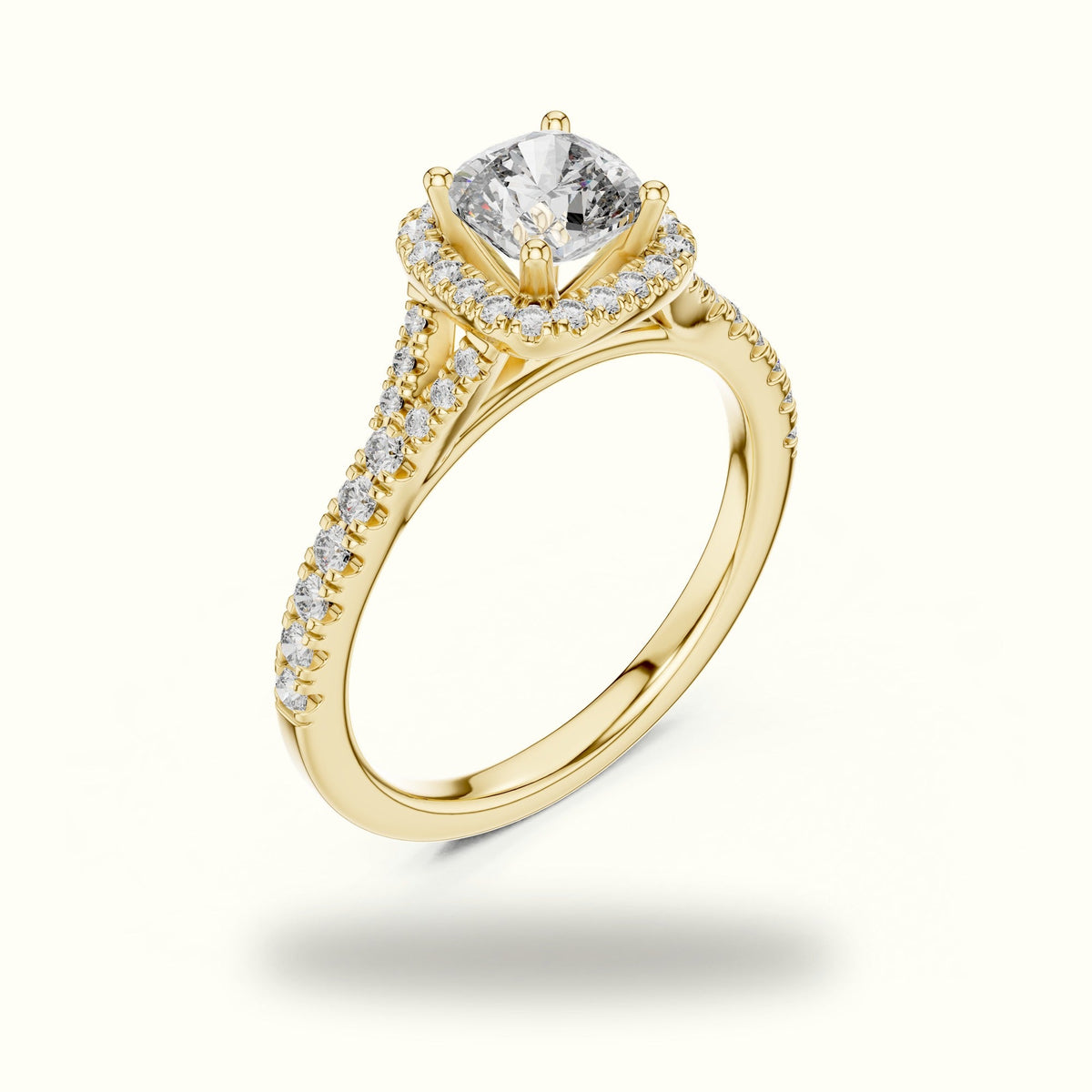 Cushion Halo Lab-Grown Diamond Ring — Yellow gold, view 2 | Crystal N Cuts