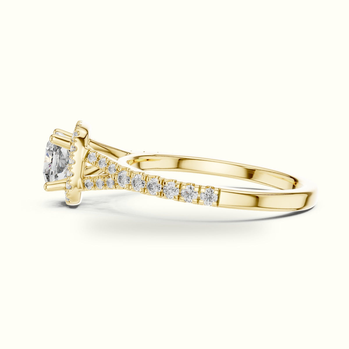 Cushion Halo Lab-Grown Diamond Ring — Yellow gold, view 3 | Crystal N Cuts
