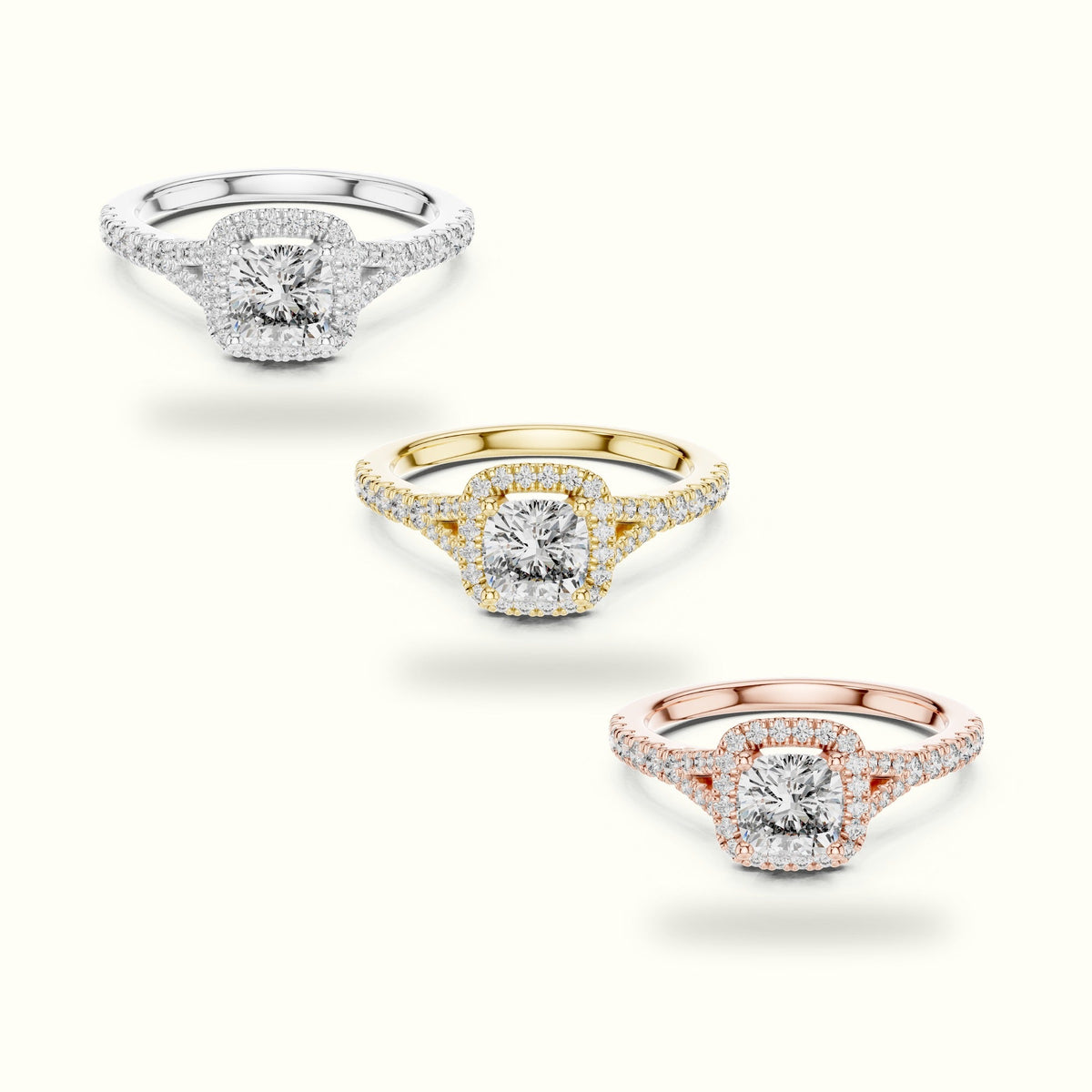Cushion Halo Lab-Grown Diamond Ring — White gold, front view | Crystal N Cuts