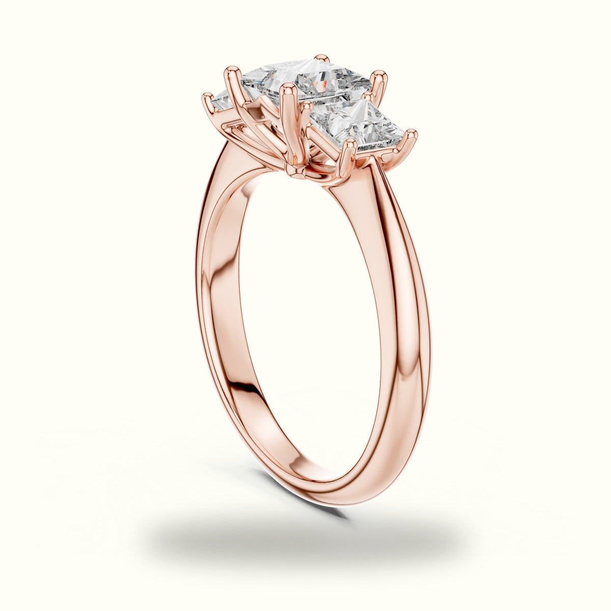 Princess Three-Stone Lab-Grown Diamond Ring — Rose gold, view 1 | Crystal N Cuts