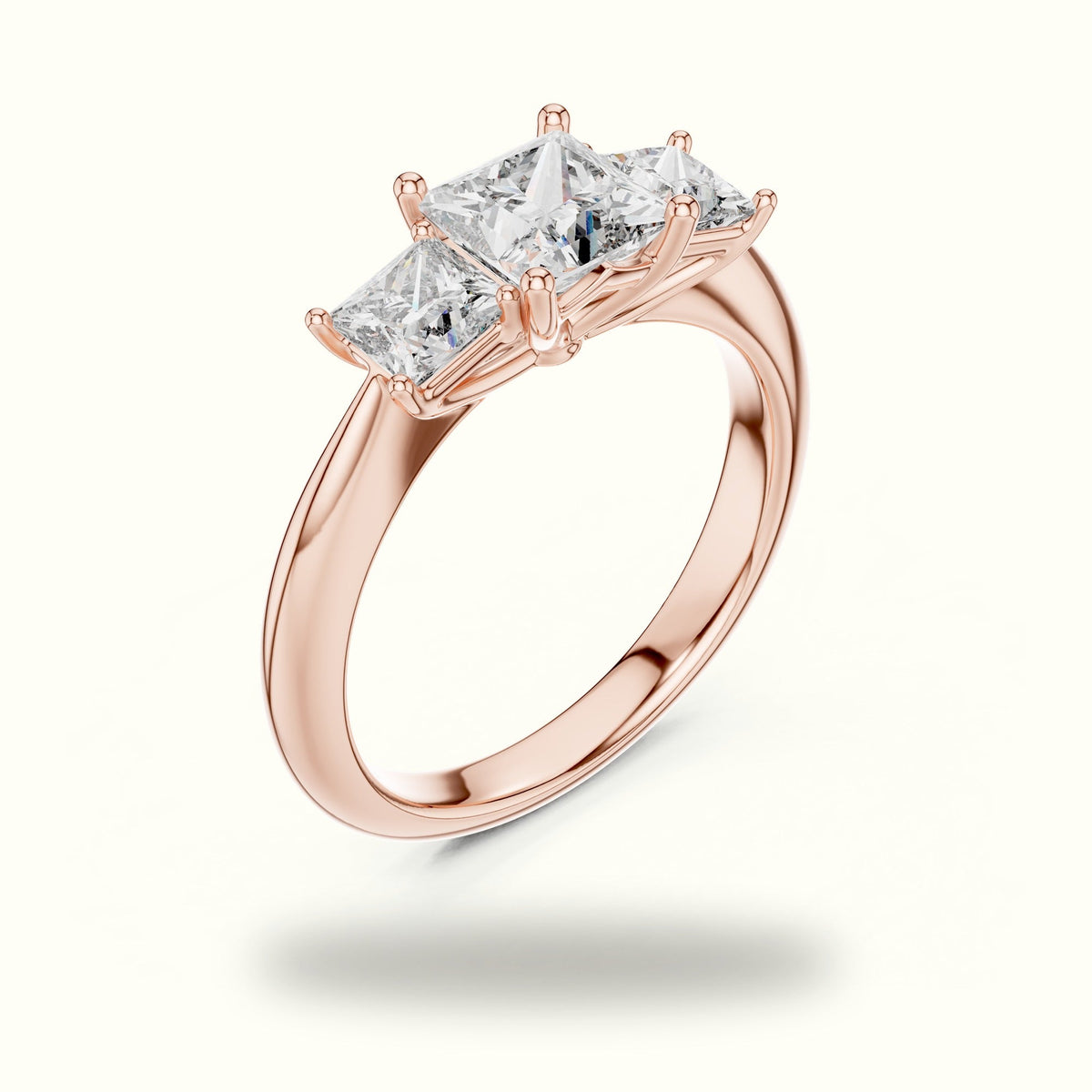 Princess Three-Stone Lab-Grown Diamond Ring — Rose gold, view 2 | Crystal N Cuts