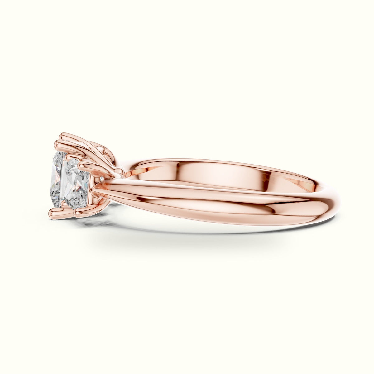 Princess Three-Stone Lab-Grown Diamond Ring — Rose gold, view 3 | Crystal N Cuts