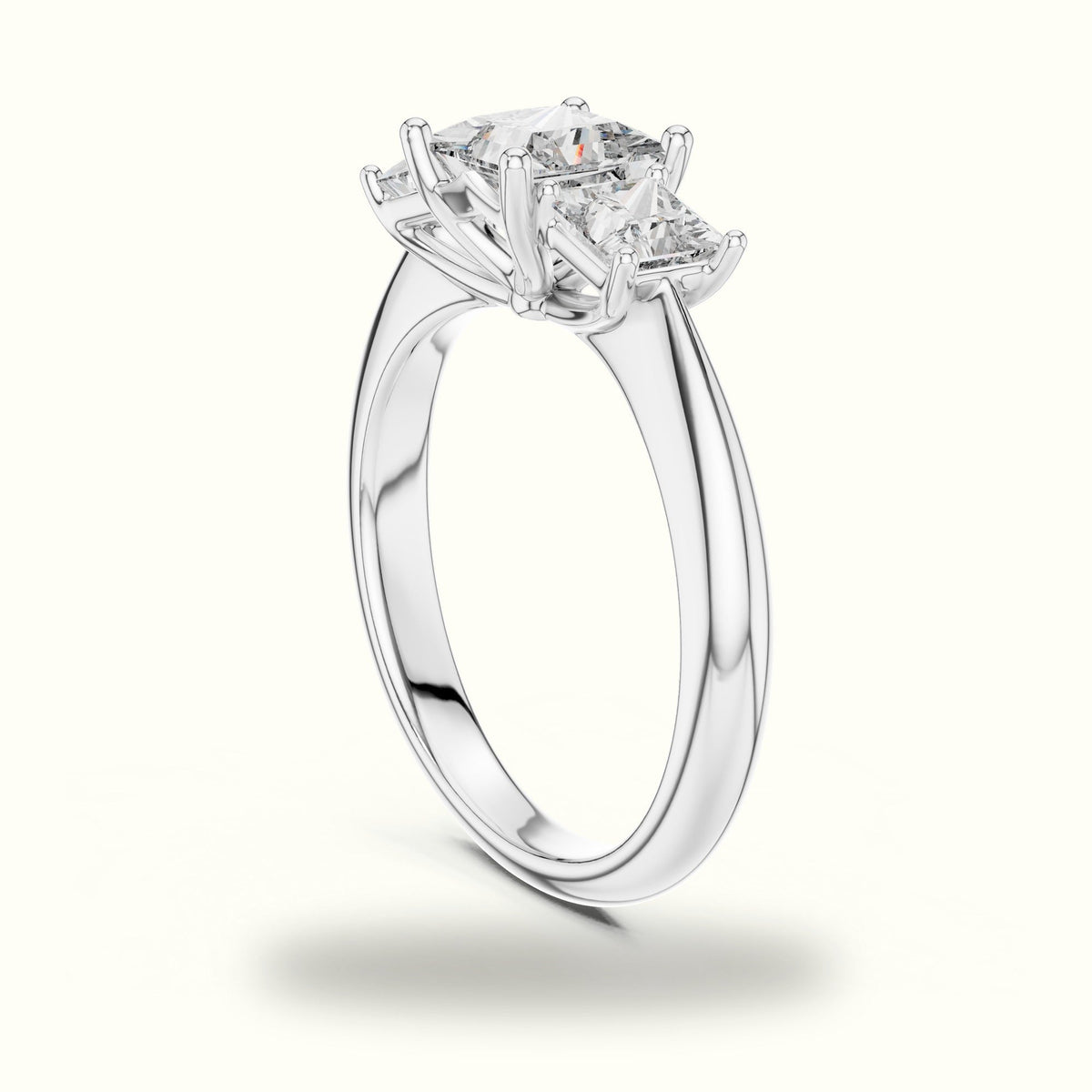 Princess Three-Stone Lab-Grown Diamond Ring — White gold, view 1 | Crystal N Cuts