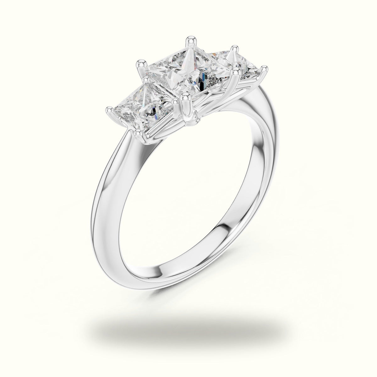 Princess Three-Stone Lab-Grown Diamond Ring — White gold, view 2 | Crystal N Cuts