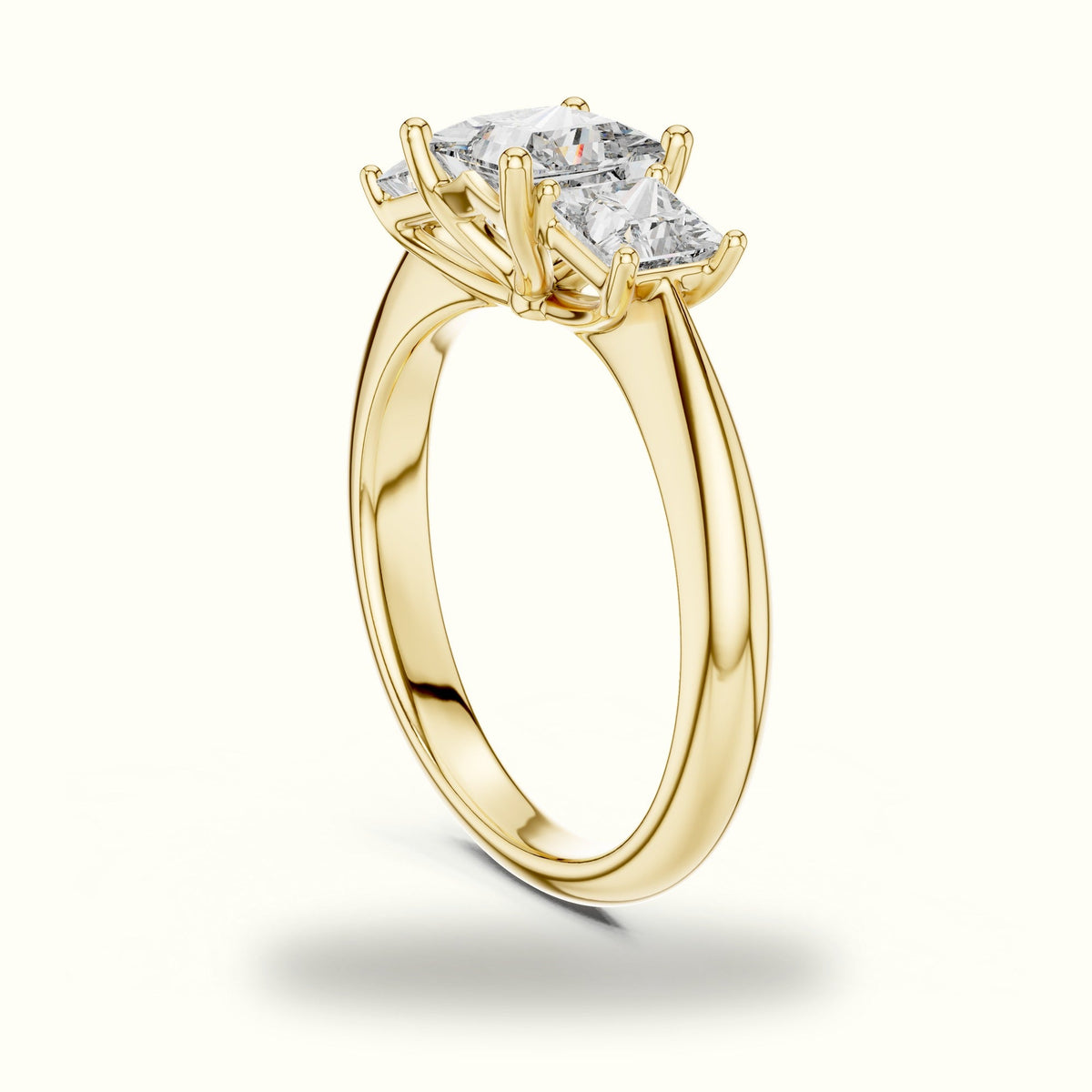 Princess Three-Stone Lab-Grown Diamond Ring — Yellow gold, view 1 | Crystal N Cuts