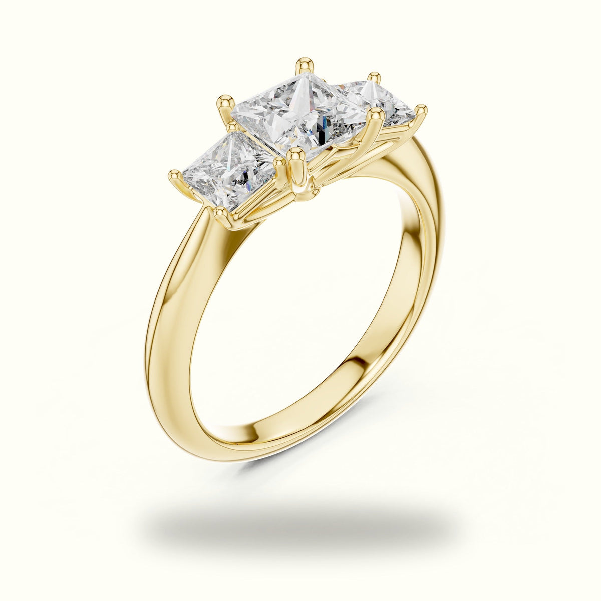Princess Three-Stone Lab-Grown Diamond Ring — Yellow gold, view 2 | Crystal N Cuts