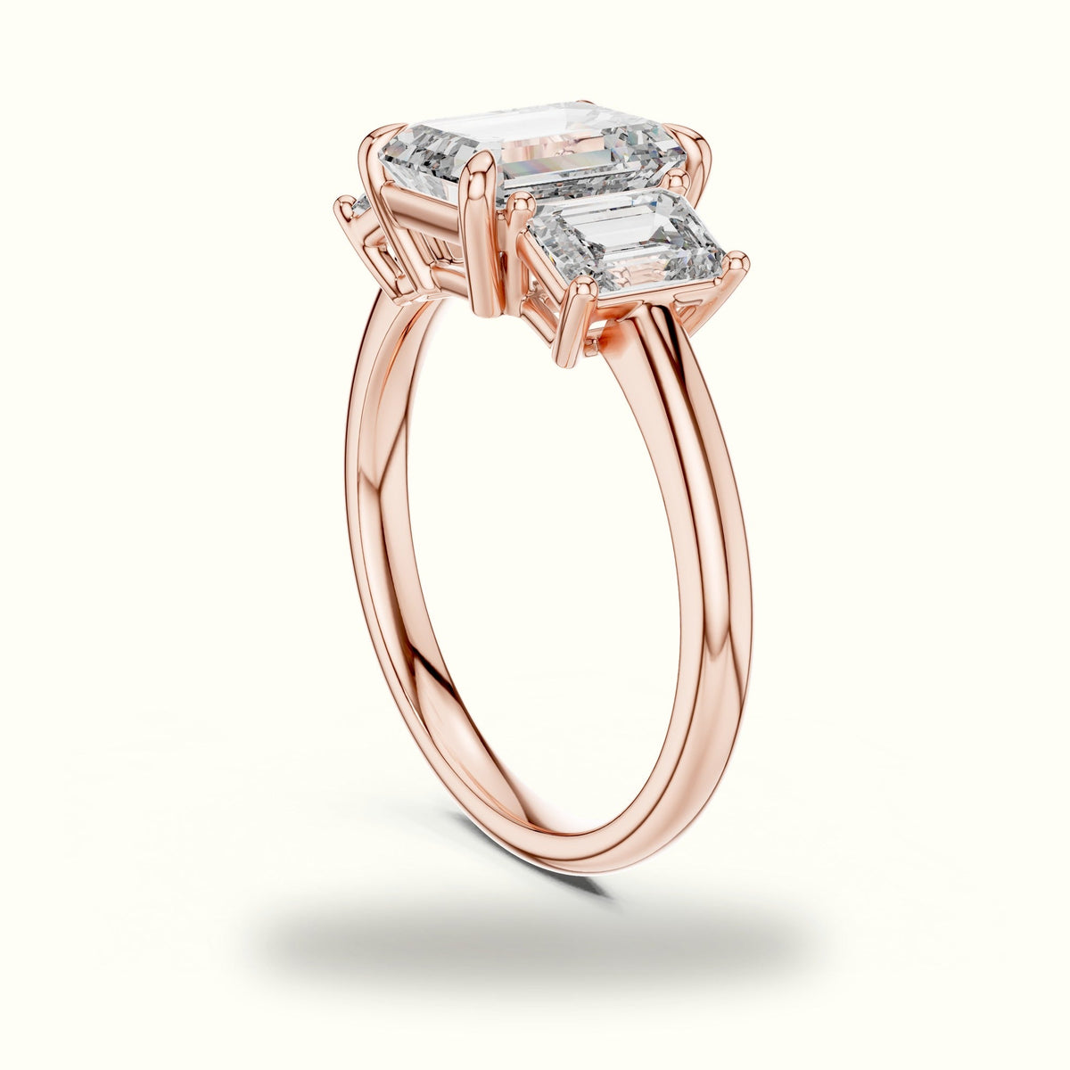 Emerald Three-Stone Lab-Grown Diamond Ring — Rose gold, view 1 | Crystal N Cuts