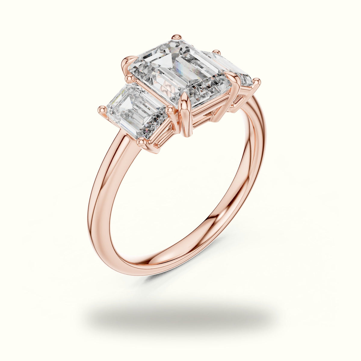 Emerald Three-Stone Lab-Grown Diamond Ring — Rose gold, view 2 | Crystal N Cuts