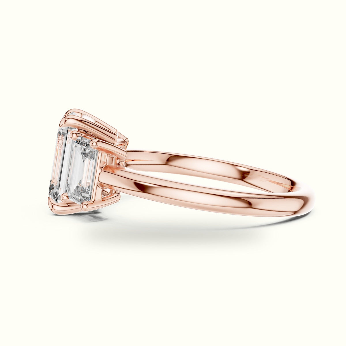 Emerald Three-Stone Lab-Grown Diamond Ring — Rose gold, view 3 | Crystal N Cuts