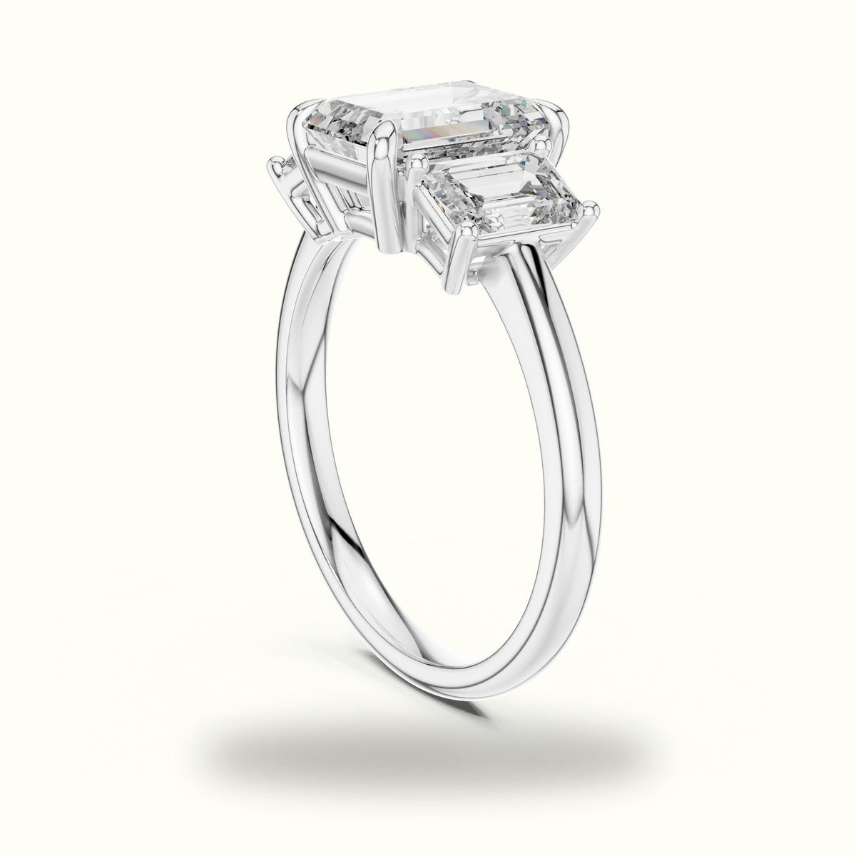 Emerald Three-Stone Lab-Grown Diamond Ring — White gold, view 1 | Crystal N Cuts