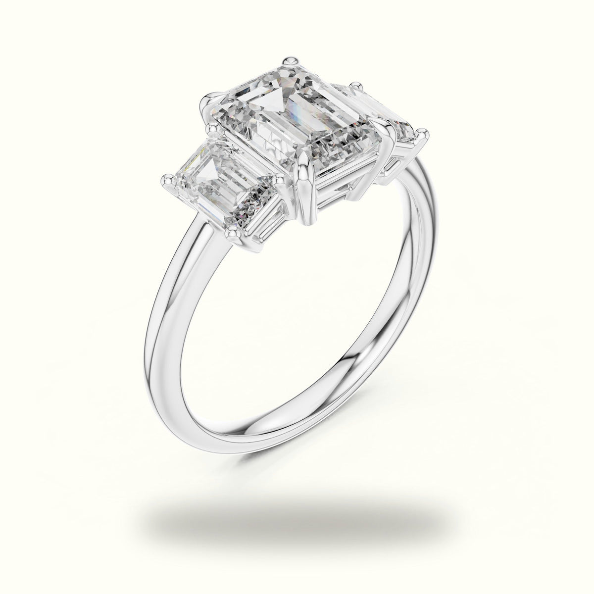 Emerald Three-Stone Lab-Grown Diamond Ring — White gold, view 2 | Crystal N Cuts