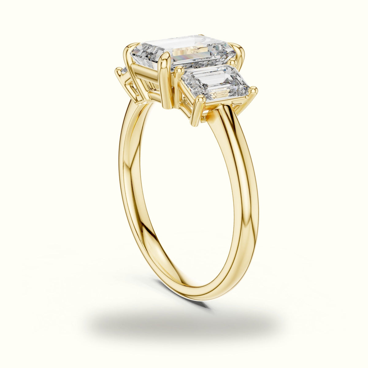 Emerald Three-Stone Lab-Grown Diamond Ring — Yellow gold, view 1 | Crystal N Cuts