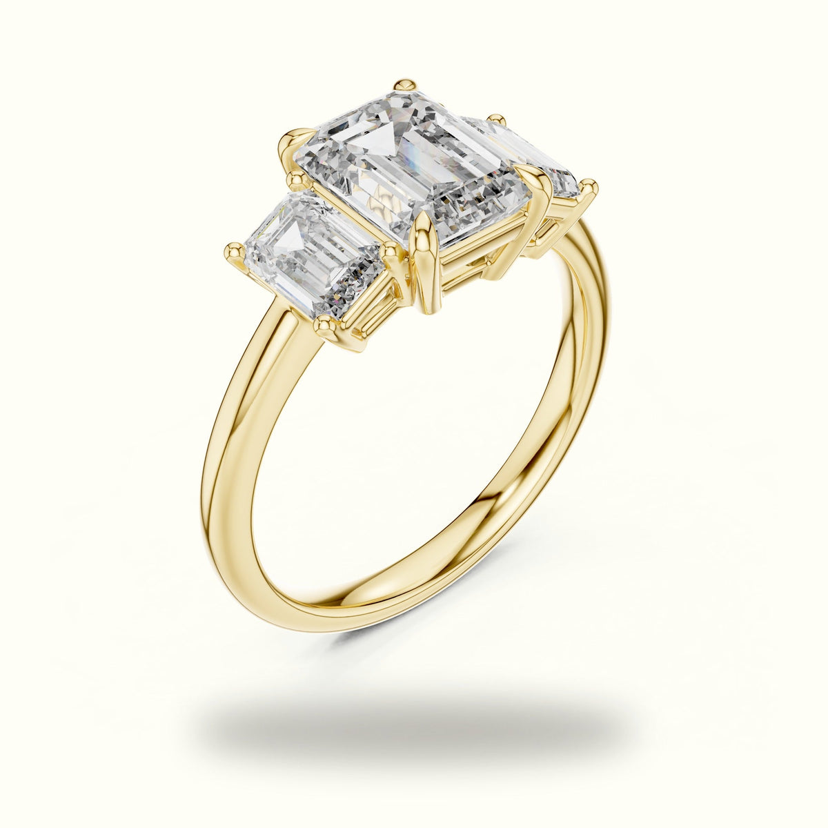 Emerald Three-Stone Lab-Grown Diamond Ring — Yellow gold, view 2 | Crystal N Cuts
