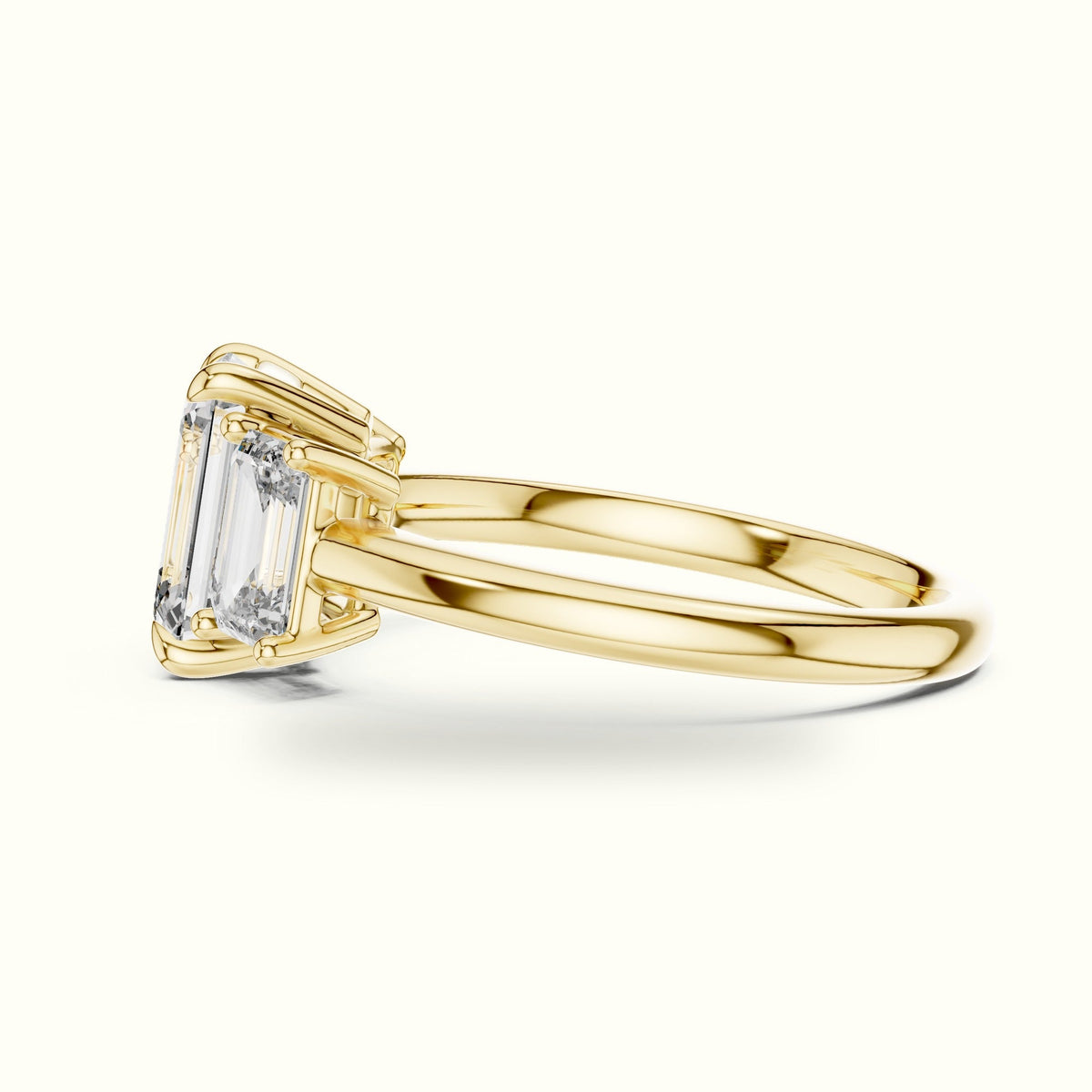 Emerald Three-Stone Lab-Grown Diamond Ring — Yellow gold, view 3 | Crystal N Cuts