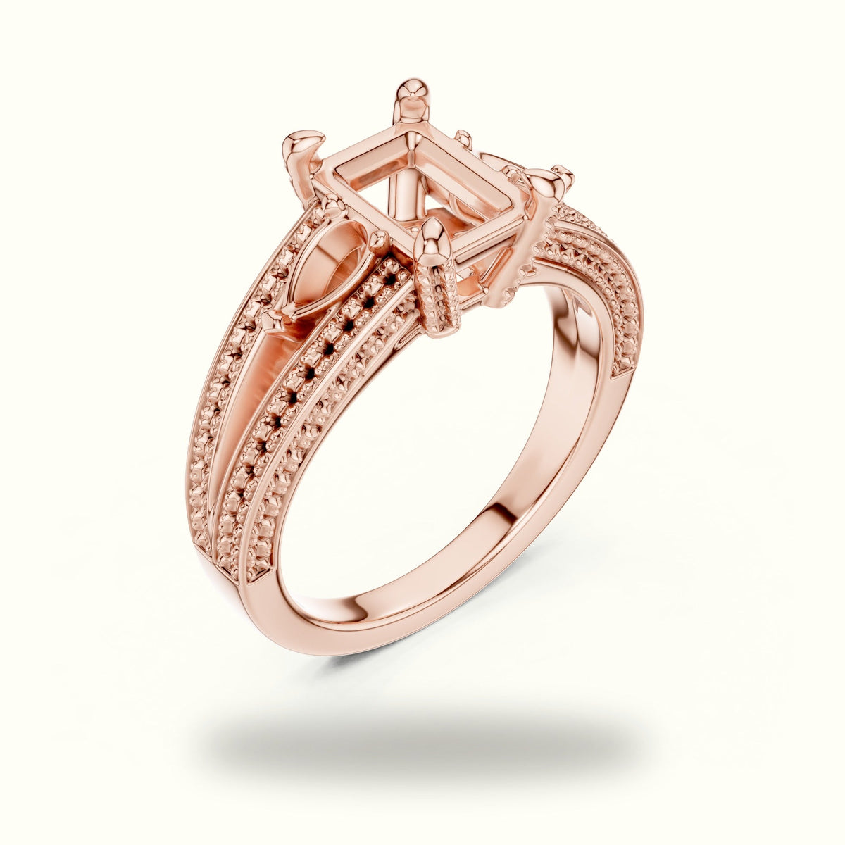 Radiant Vintage Style Lab-Grown Diamond Ring — Rose gold, view 2 | Crystal N Cuts