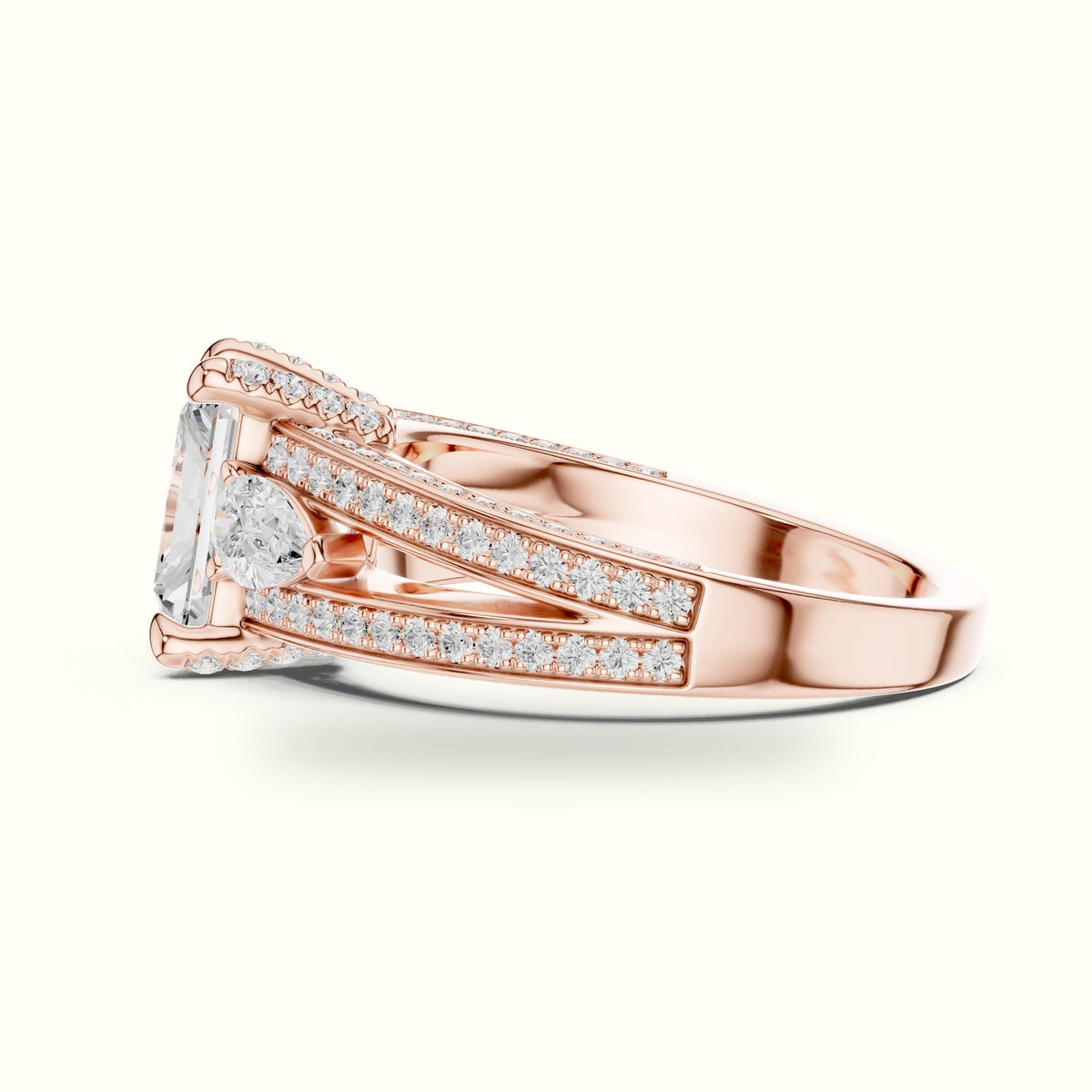 Radiant Vintage Style Lab-Grown Diamond Ring — Rose gold, view 3 | Crystal N Cuts
