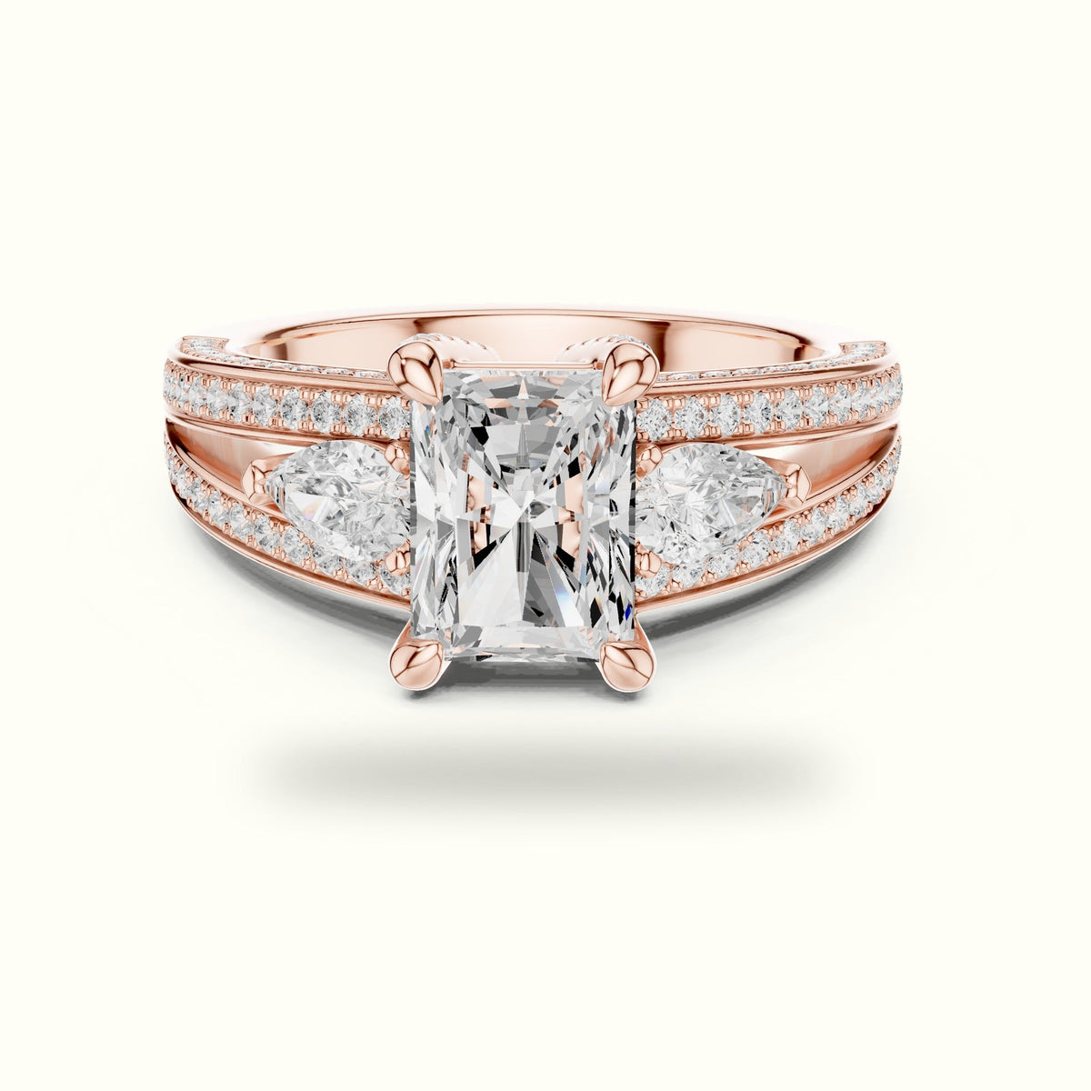 Radiant Vintage Style Lab-Grown Diamond Ring — Rose gold, front view | Crystal N Cuts
