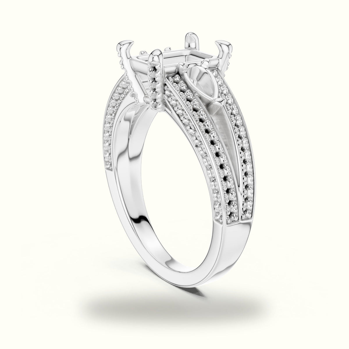 Radiant Vintage Style Lab-Grown Diamond Ring — White gold, view 1 | Crystal N Cuts