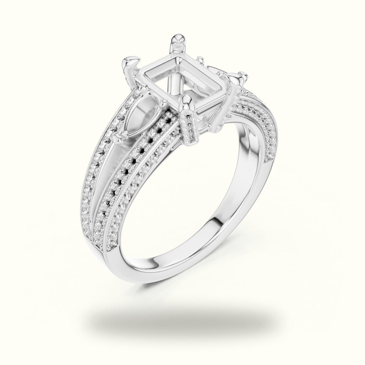 Radiant Vintage Style Lab-Grown Diamond Ring — White gold, view 2 | Crystal N Cuts