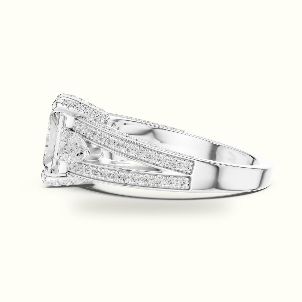 Radiant Vintage Style Lab-Grown Diamond Ring — White gold, view 3 | Crystal N Cuts