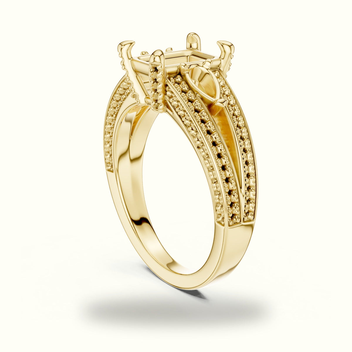 Radiant Vintage Style Lab-Grown Diamond Ring — Yellow gold, view 1 | Crystal N Cuts