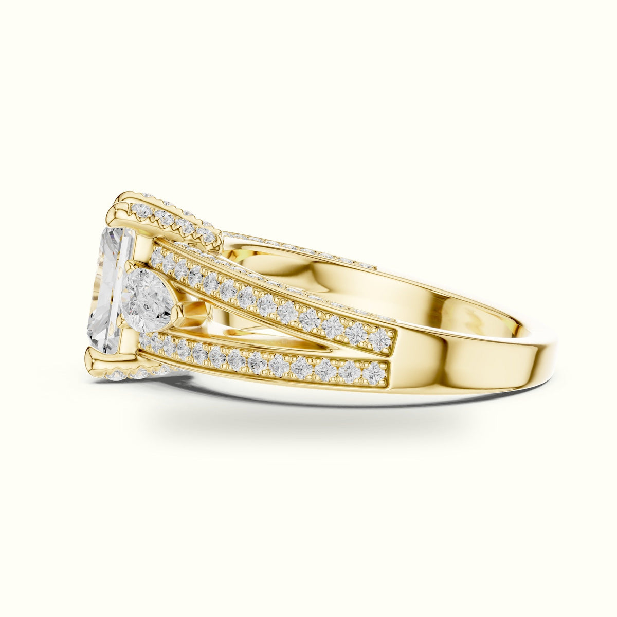 Radiant Vintage Style Lab-Grown Diamond Ring — Yellow gold, view 3 | Crystal N Cuts