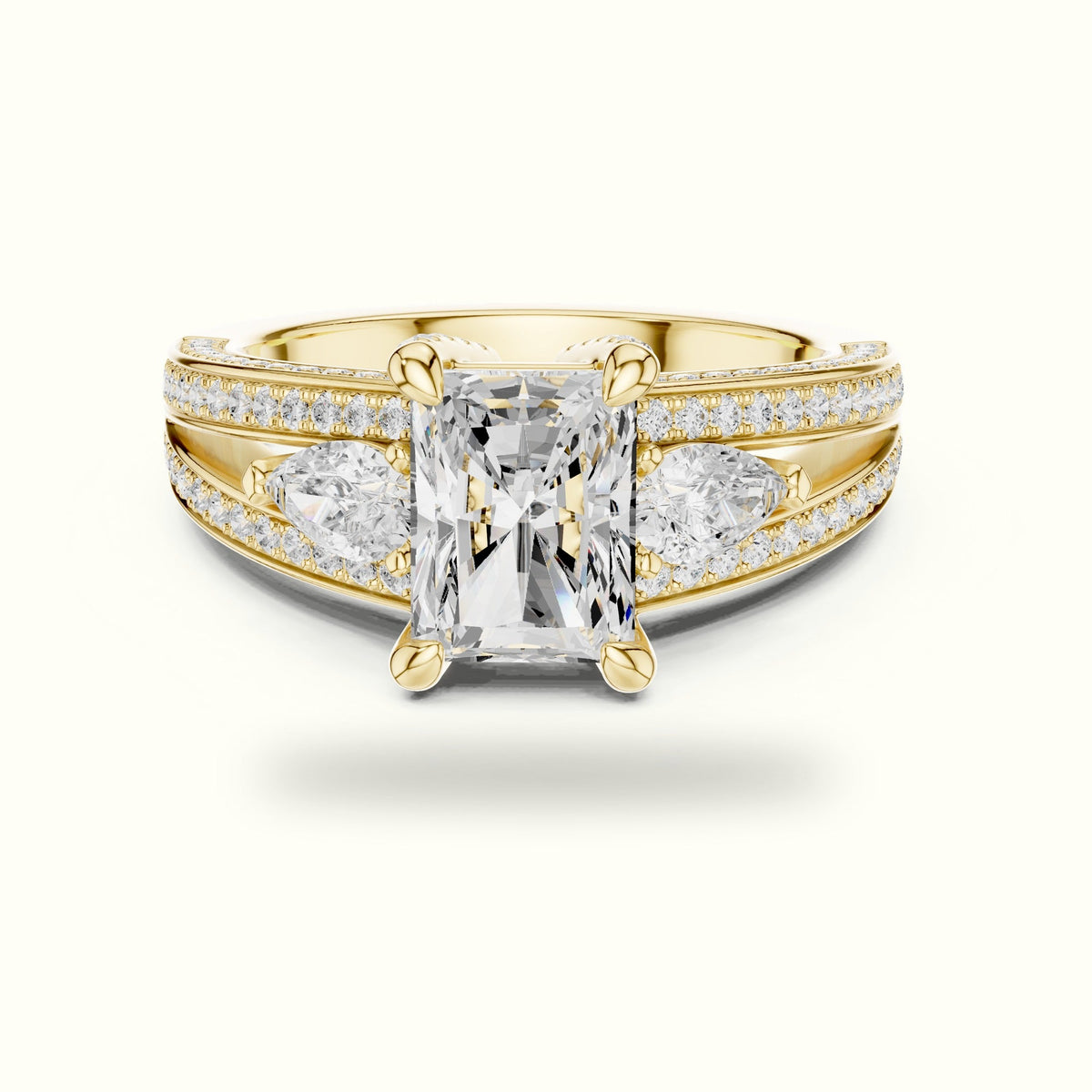 Radiant Vintage Style Lab-Grown Diamond Ring — Yellow gold, front view | Crystal N Cuts