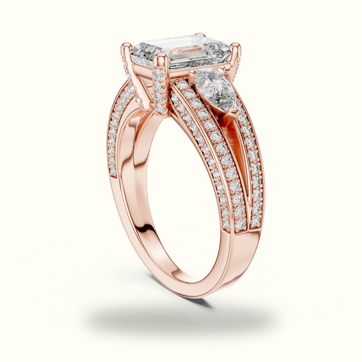 Emerald Vintage Style Lab-Grown Diamond Ring — Rose gold, view 1 | Crystal N Cuts