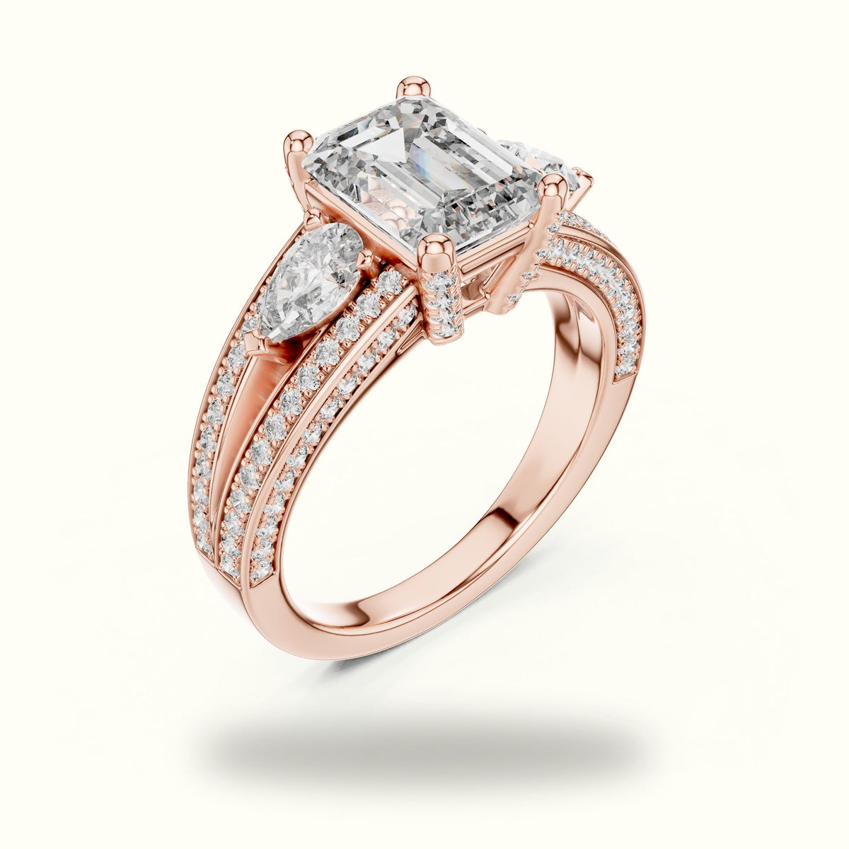Emerald Vintage Style Lab-Grown Diamond Ring — Rose gold, view 2 | Crystal N Cuts