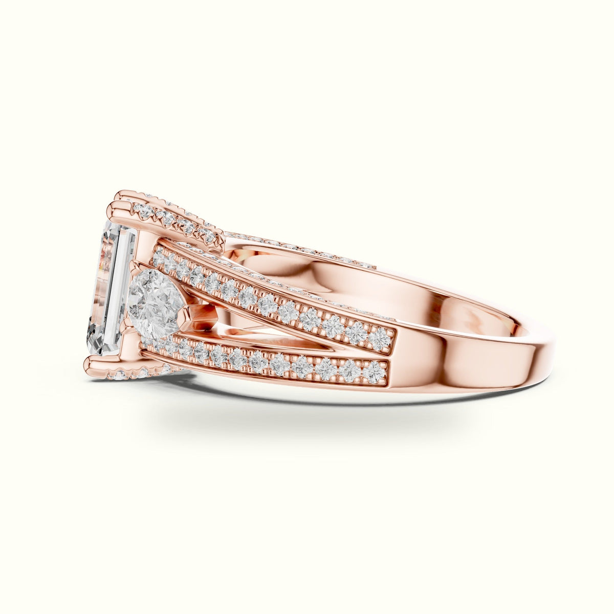 Emerald Vintage Style Lab-Grown Diamond Ring — Rose gold, view 3 | Crystal N Cuts