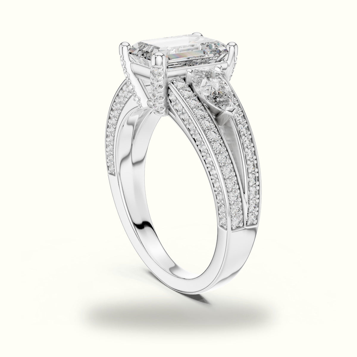 Emerald Vintage Style Lab-Grown Diamond Ring — White gold, view 1 | Crystal N Cuts