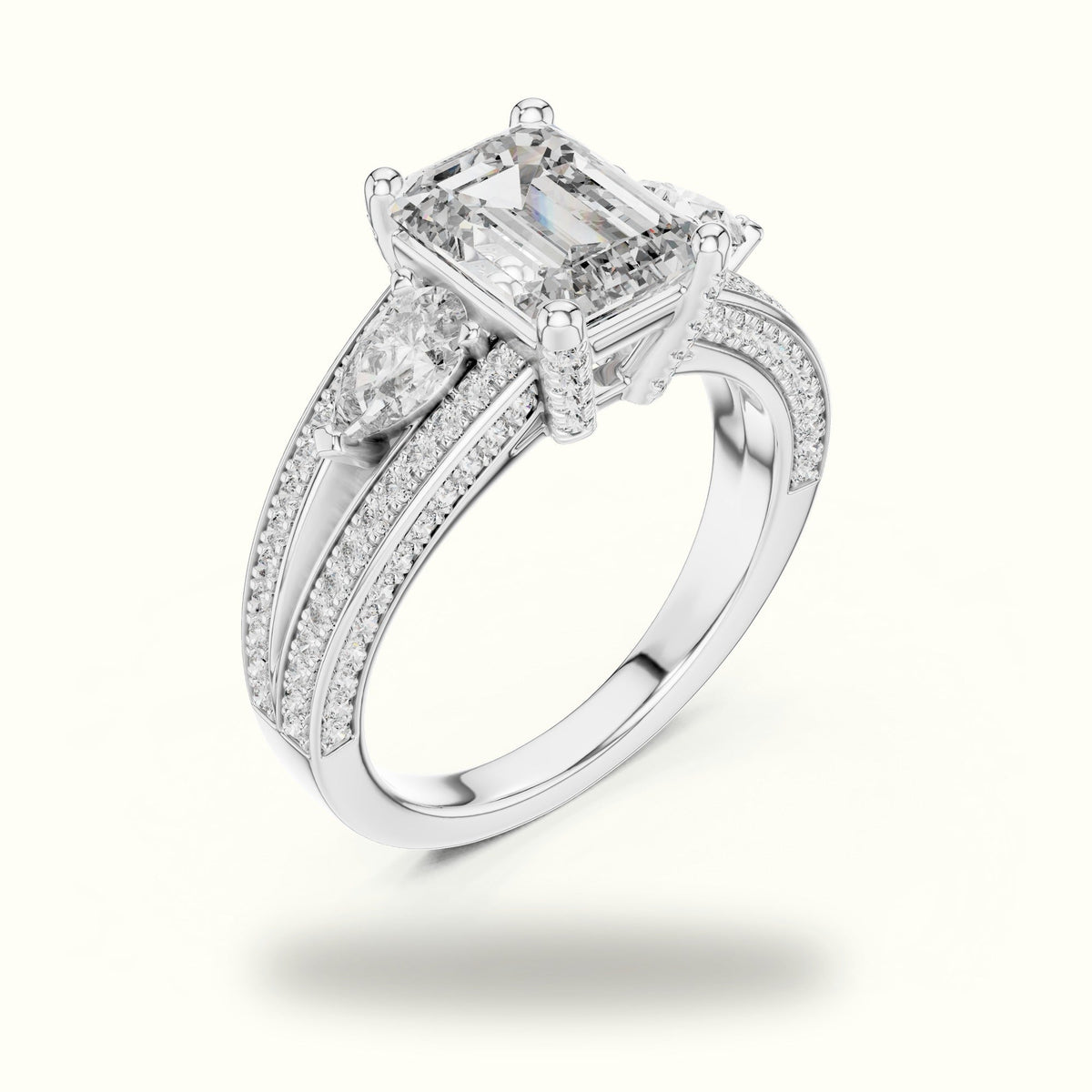 Emerald Vintage Style Lab-Grown Diamond Ring — White gold, view 2 | Crystal N Cuts