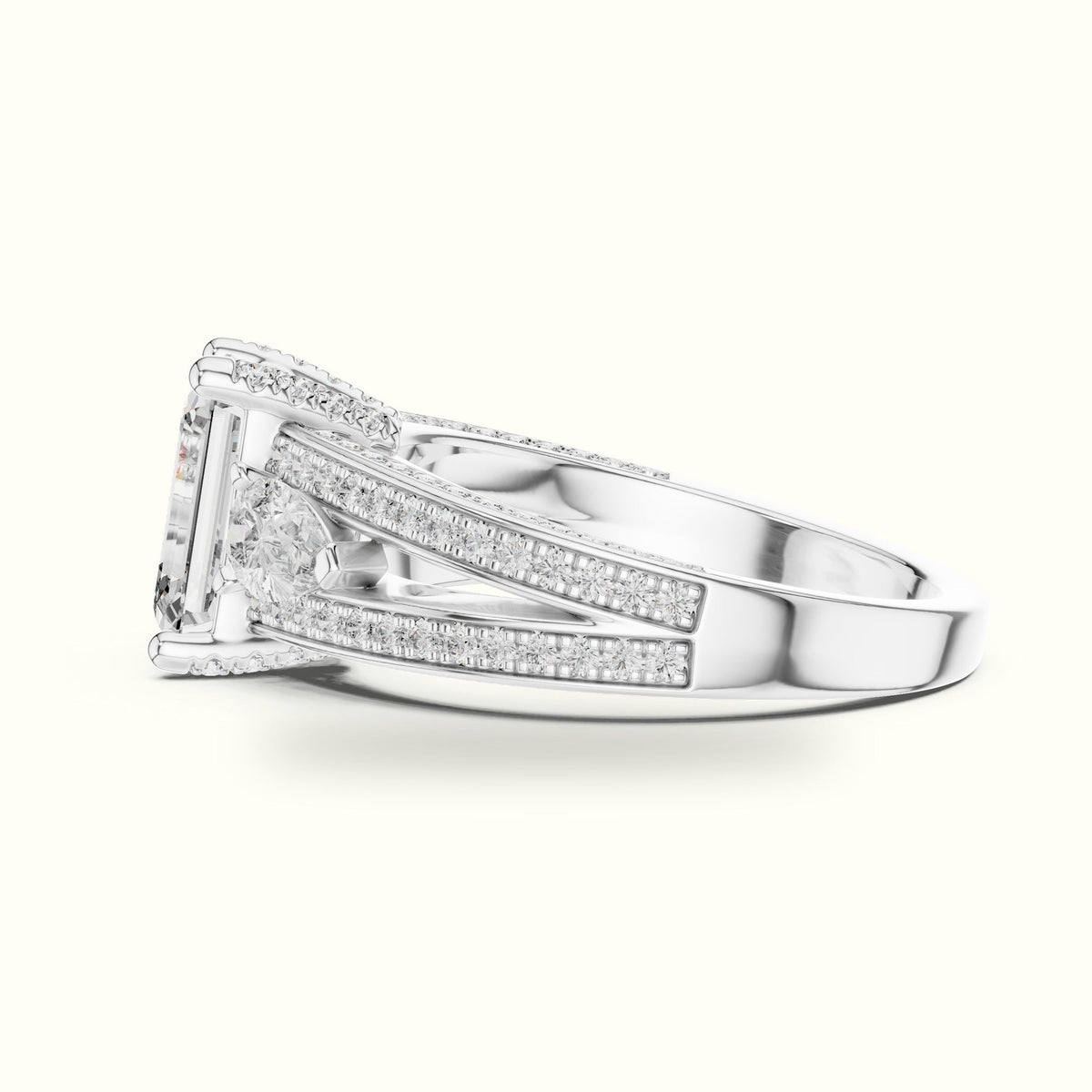 Emerald Vintage Style Lab-Grown Diamond Ring — White gold, view 3 | Crystal N Cuts