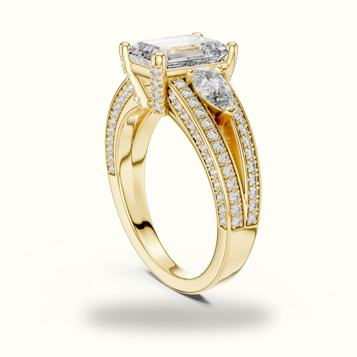 Emerald Vintage Style Lab-Grown Diamond Ring — Yellow gold, view 1 | Crystal N Cuts