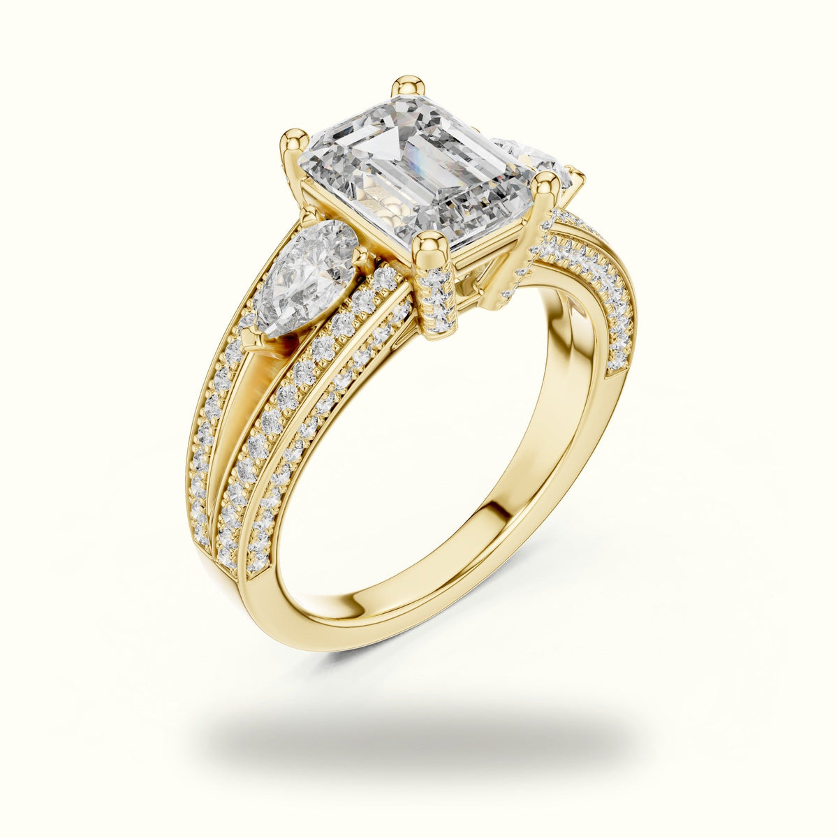 Emerald Vintage Style Lab-Grown Diamond Ring — Yellow gold, view 2 | Crystal N Cuts
