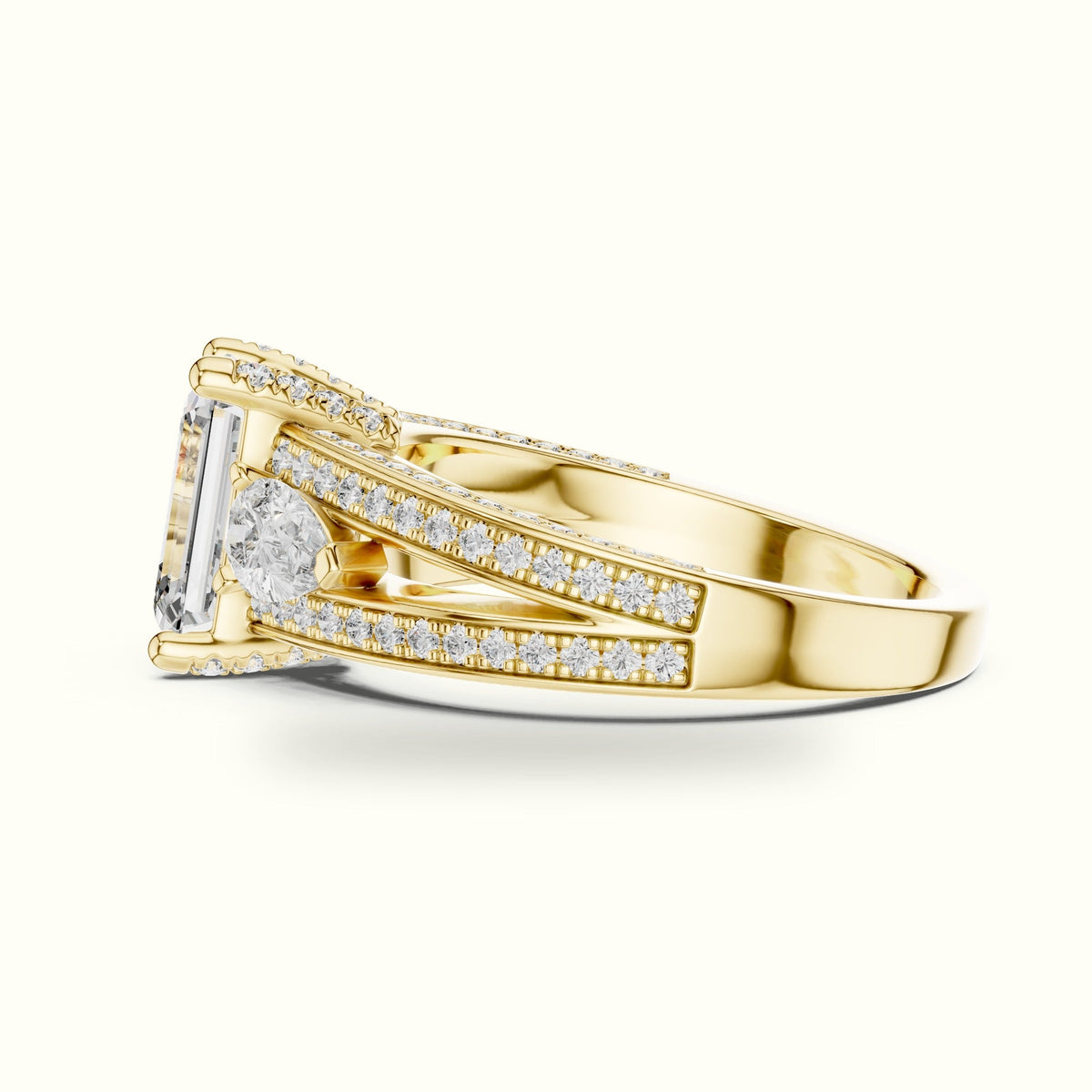 Emerald Vintage Style Lab-Grown Diamond Ring — Yellow gold, view 3 | Crystal N Cuts