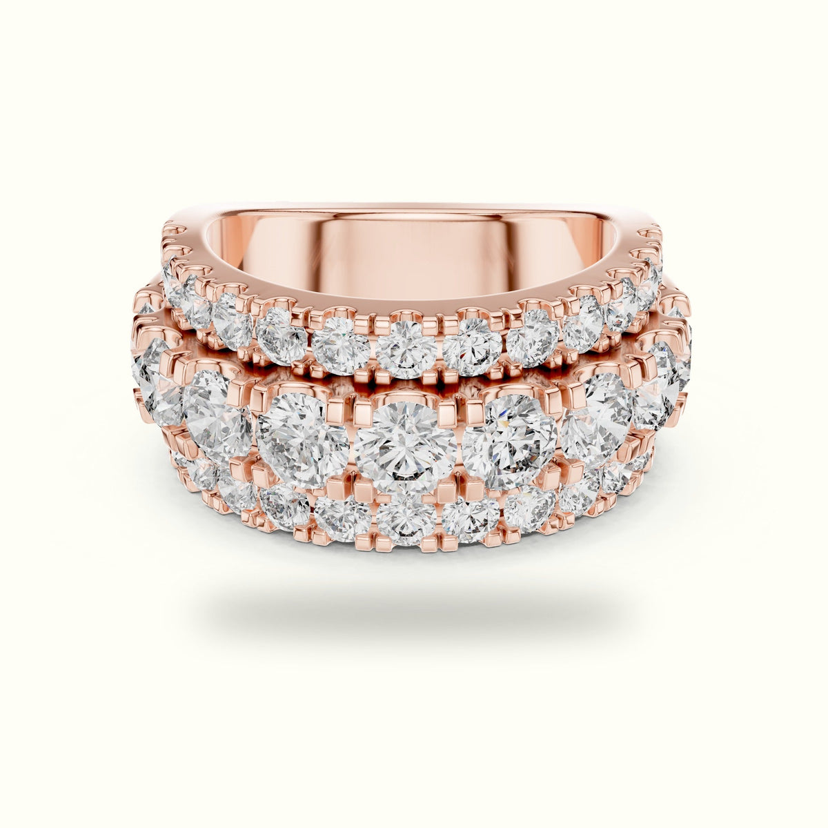 Round Multi-Row Lab-Grown Diamond Ring — Rose gold, front view | Crystal N Cuts