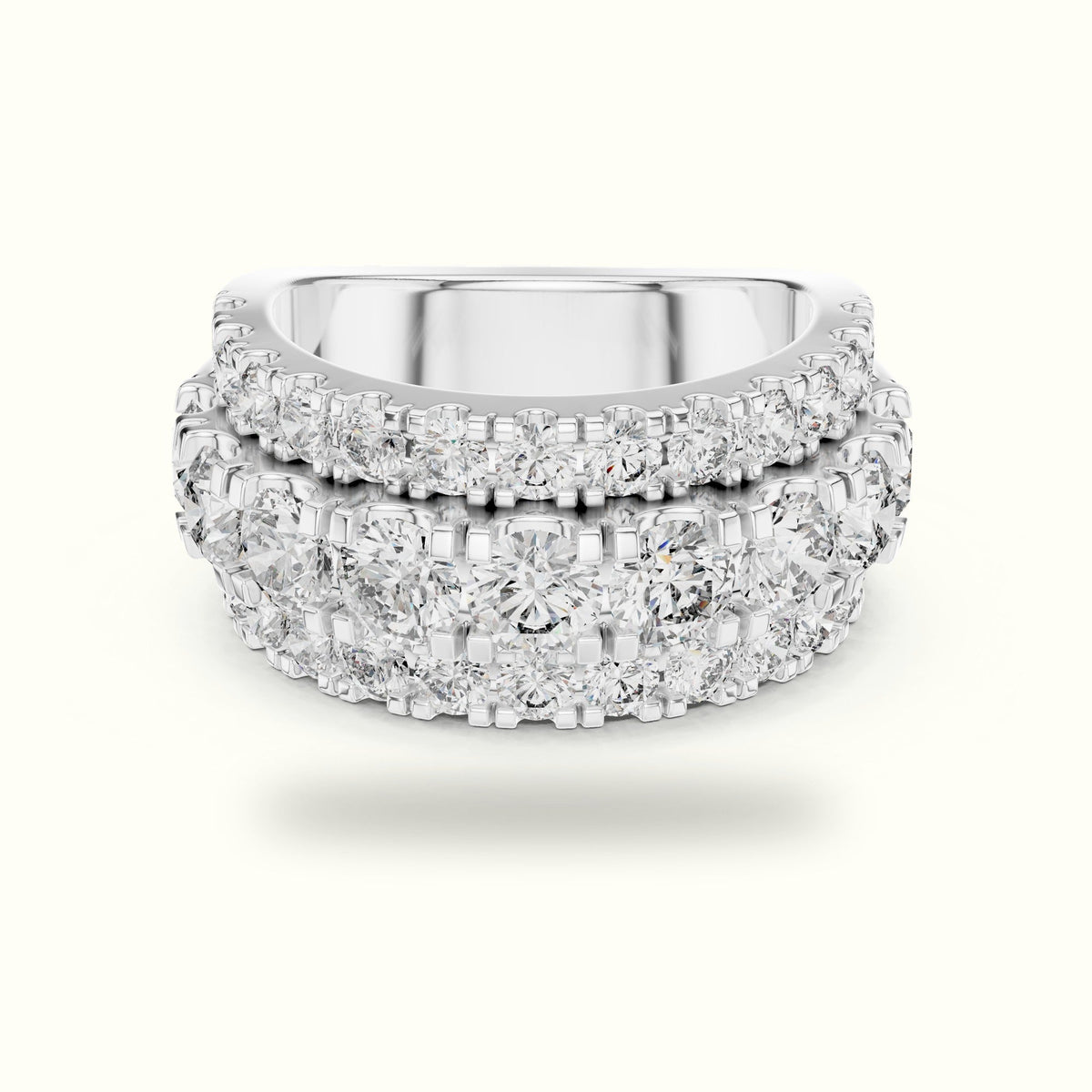 Round Multi-Row Lab-Grown Diamond Ring — White gold, front view | Crystal N Cuts