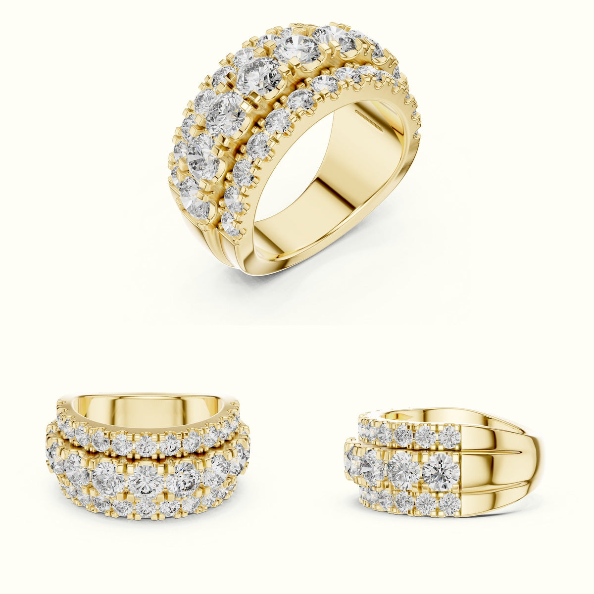 Round Multi-Row Lab-Grown Diamond Ring — Yellow gold, on the hand | Crystal N Cuts