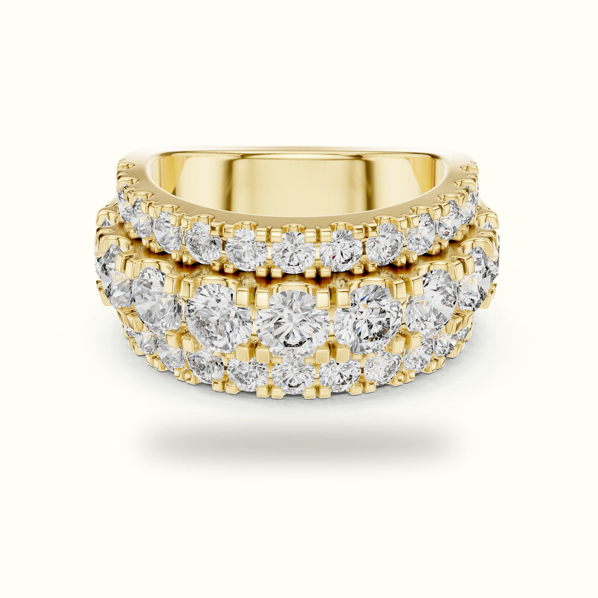 Round Multi-Row Lab-Grown Diamond Ring — Yellow gold, front view | Crystal N Cuts