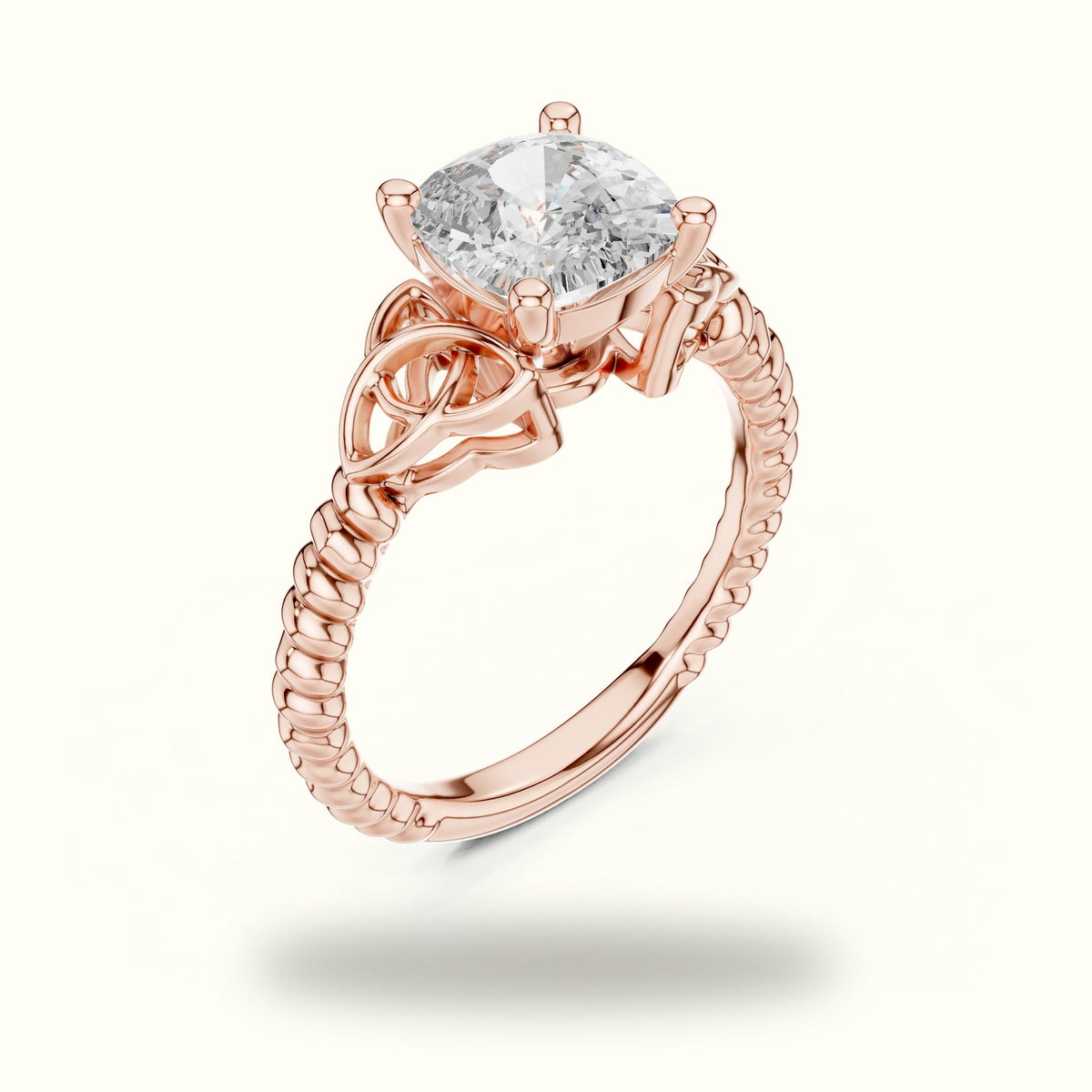 Cushion Cut Vintage Solitaire Lab-Grown Diamond Engagement Ring — Rose gold, view 2 | Crystal N Cuts