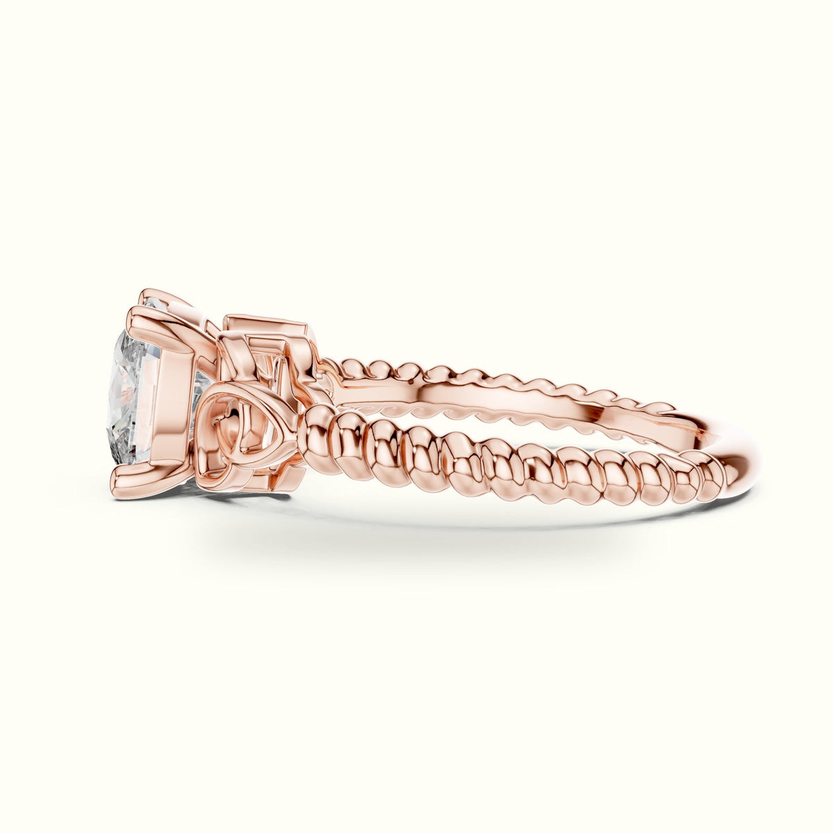 Cushion Cut Vintage Solitaire Lab-Grown Diamond Engagement Ring — Rose gold, view 3 | Crystal N Cuts