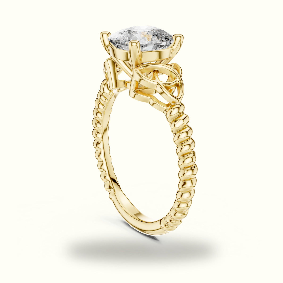 Cushion Cut Vintage Solitaire Lab-Grown Diamond Engagement Ring — Yellow gold, view 1 | Crystal N Cuts