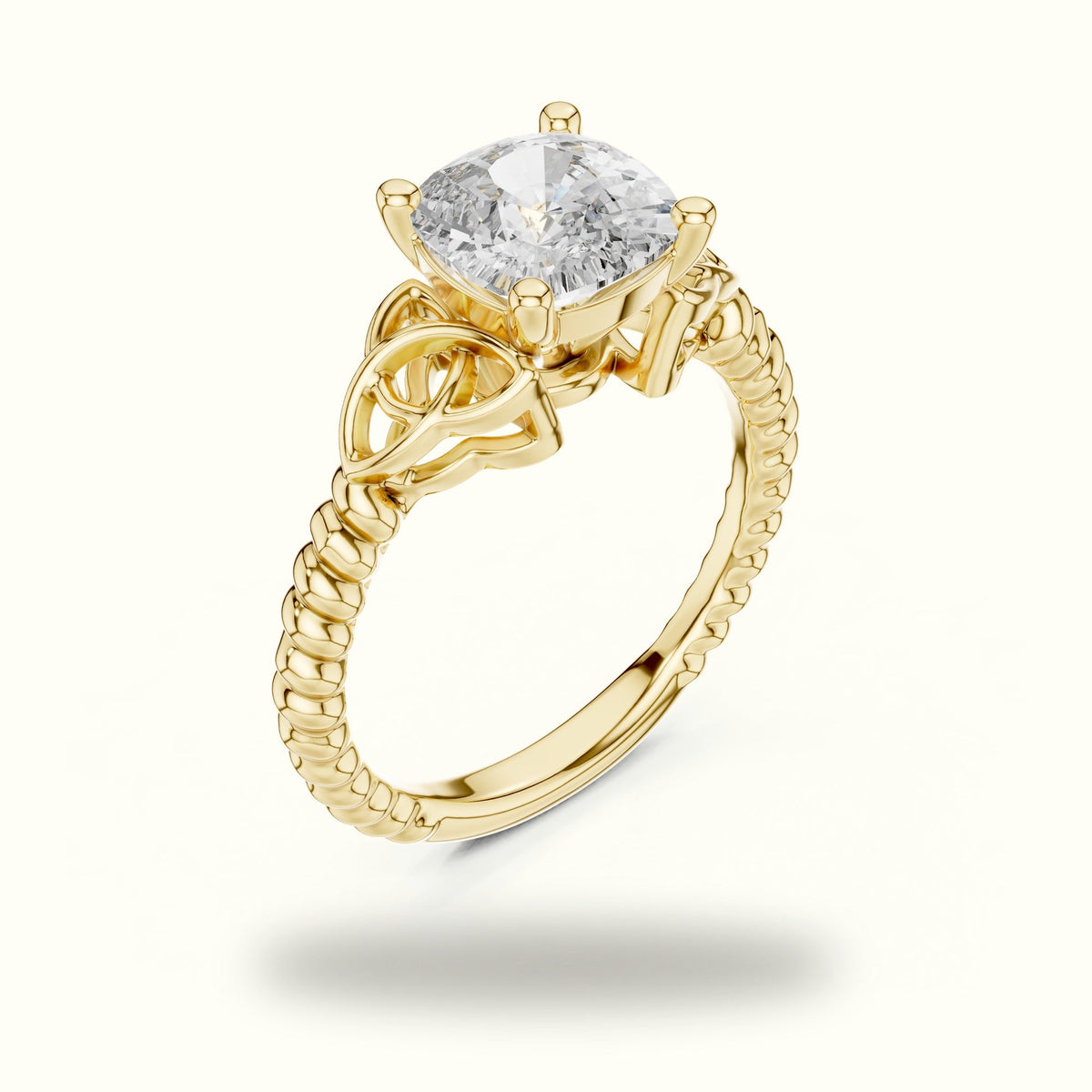 Cushion Cut Vintage Solitaire Lab-Grown Diamond Engagement Ring — Yellow gold, view 2 | Crystal N Cuts