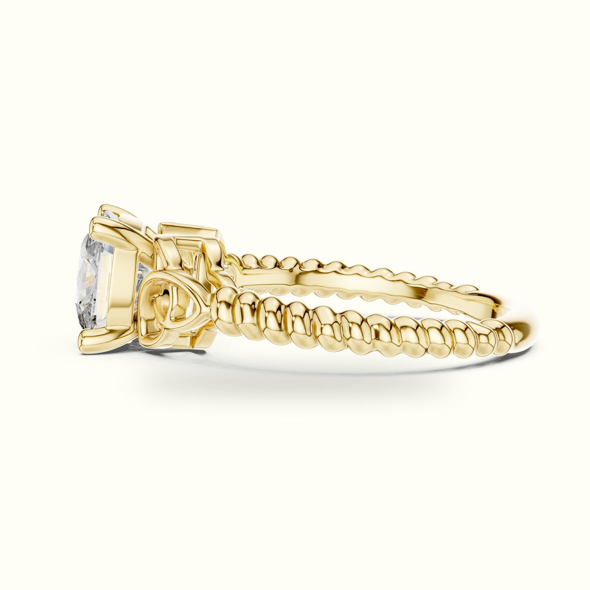 Cushion Cut Vintage Solitaire Lab-Grown Diamond Engagement Ring — Yellow gold, view 3 | Crystal N Cuts
