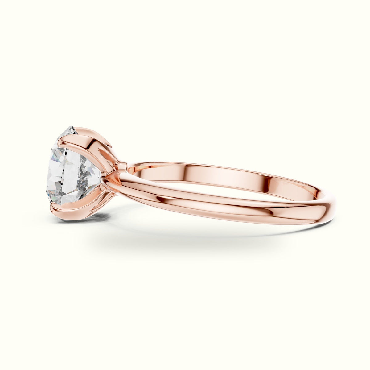Four-Prong Round Peg Head Lab-Grown Diamond Solitaire Ring — Rose gold, view 3 | Crystal N Cuts
