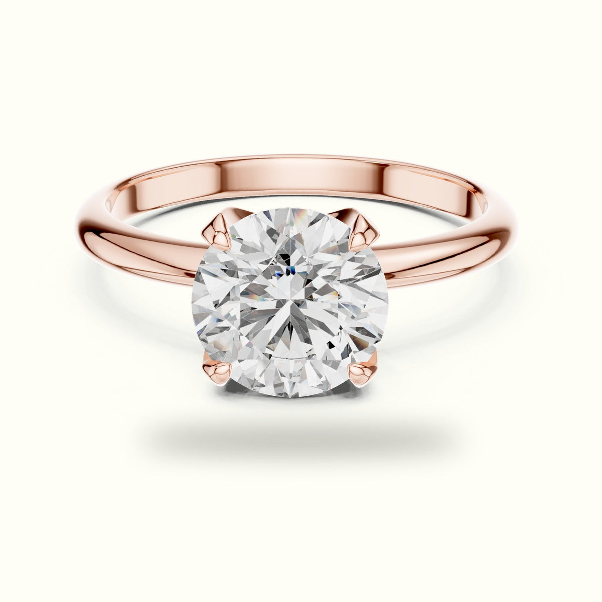 Four-Prong Round Peg Head Lab-Grown Diamond Solitaire Ring — Rose gold, front view | Crystal N Cuts