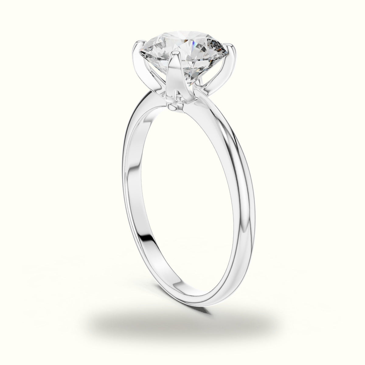 Four-Prong Round Peg Head Lab-Grown Diamond Solitaire Ring — White gold, view 1 | Crystal N Cuts