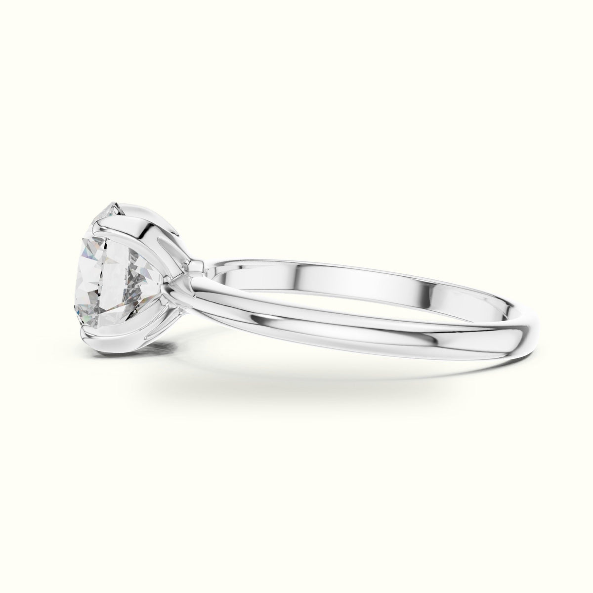 Four-Prong Round Peg Head Lab-Grown Diamond Solitaire Ring — White gold, view 3 | Crystal N Cuts