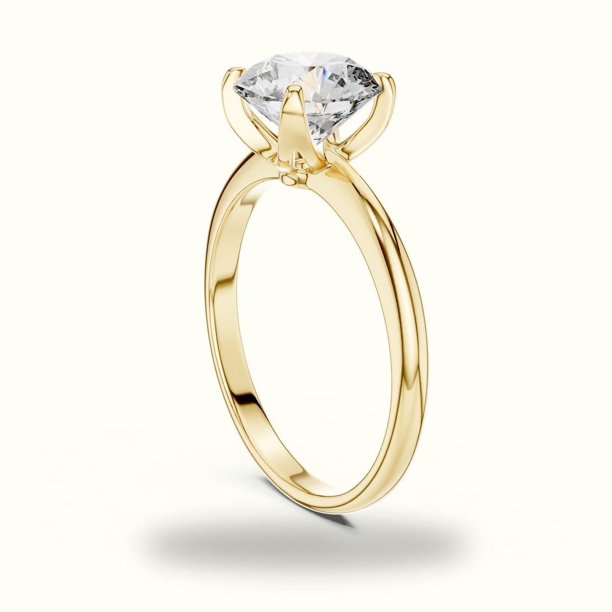 Four-Prong Round Peg Head Lab-Grown Diamond Solitaire Ring — Yellow gold, view 1 | Crystal N Cuts